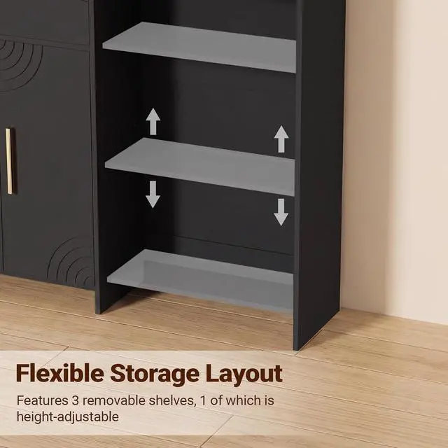 Alt view image 6 of 7 - Professional Nail Storage Cabinet with LED Display Shelf (Black) | 3 Adjustable Shelves, Sliding Mirror & Glass Doors, Large Salon Organizer Cabinet for Nail Polish, Beauty Salon & Home Studio