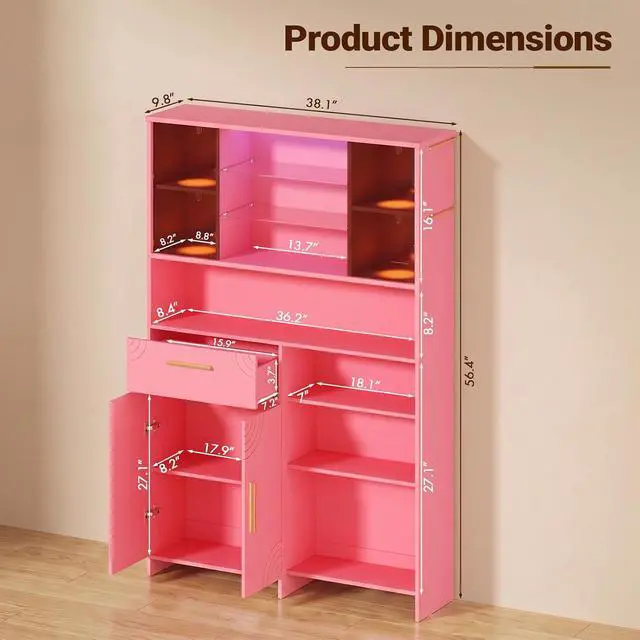 Alt view image 2 of 7 - Professional Nail Storage Cabinet with LED Display Shelf (Pink) | 3 Adjustable Shelves, Sliding Mirror & Glass Doors, Large Salon Organizer Cabinet for Nail Polish, Beauty Salon & Home Studio