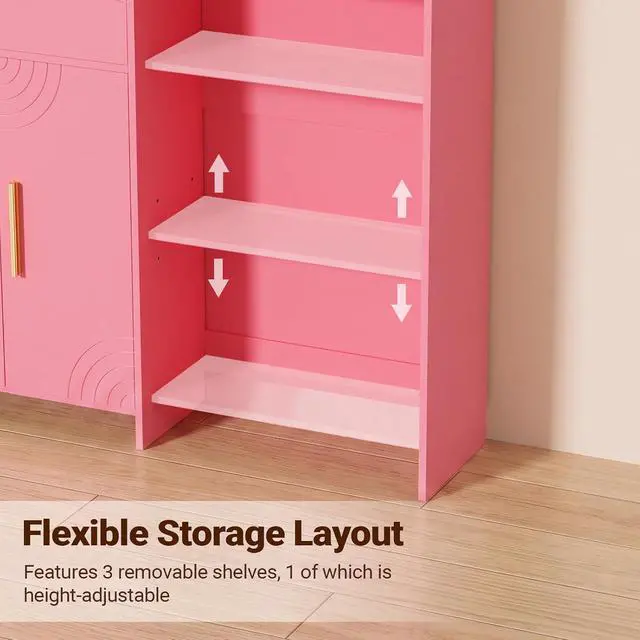 Alt view image 6 of 7 - Professional Nail Storage Cabinet with LED Display Shelf (Pink) | 3 Adjustable Shelves, Sliding Mirror & Glass Doors, Large Salon Organizer Cabinet for Nail Polish, Beauty Salon & Home Studio