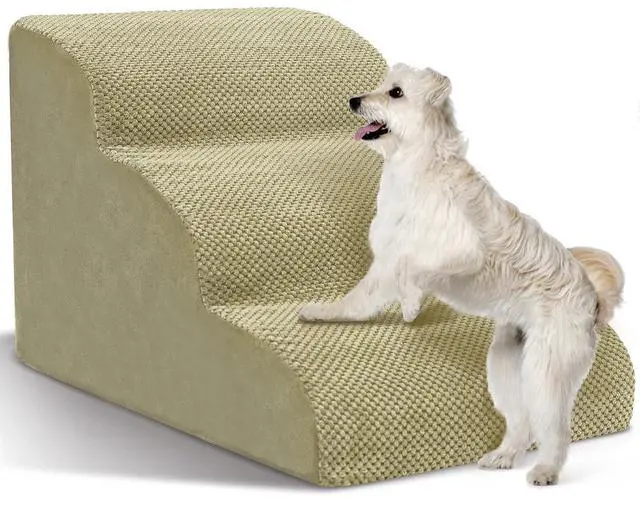 Main image of Dog Stairs for Small Dogs - High Density Foam Pet Steps, Extra Wide Dog Ramp with Non-Slip Bottom for High Beds, Couch and Sofa, Best for Dogs Injured, Older Doggy Cats,3 Steps, Camel