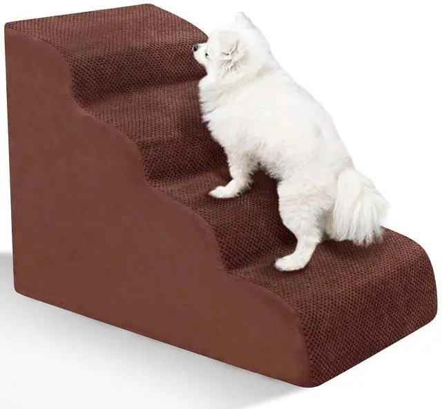 Main image of Dog Stairs for Small Dogs - High Density Foam Pet Steps, Extra Wide Dog Ramp with Non-Slip Bottom for High Beds, Couch and Sofa, Best for Dogs Injured, Older Doggy Cats,4 Steps, Brown