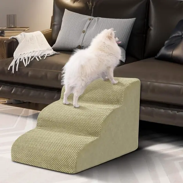 Alt view image 6 of 6 - Dog Stairs for Small Dogs - High Density Foam Pet Steps, Extra Wide Dog Ramp with Non-Slip Bottom for High Beds, Couch and Sofa, Best for Dogs Injured, Older Doggy Cats,3 Steps, Camel