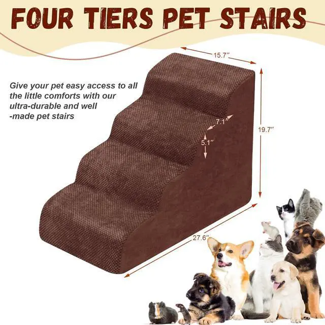 Alt view image 2 of 6 - Dog Stairs for Small Dogs - High Density Foam Pet Steps, Extra Wide Dog Ramp with Non-Slip Bottom for High Beds, Couch and Sofa, Best for Dogs Injured, Older Doggy Cats,4 Steps, Brown
