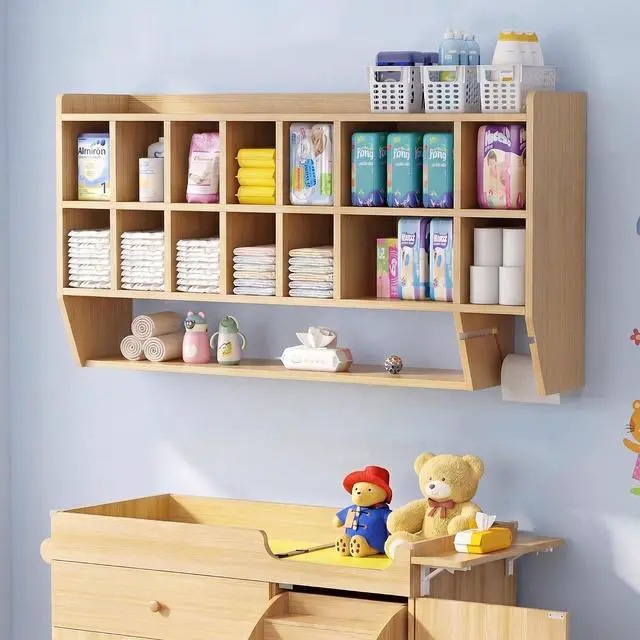 Main image of Wall-Mount Diaper Organizer, Adjustable Cubbies for Nursery & Daycare | Extra-wide diaper cubbies · Adjustable storage dividers · Built-in paper towel holder · Nursery & daycare organization