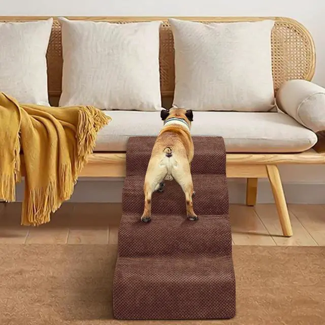 Alt view image 6 of 6 - Dog Stairs for Small Dogs - High Density Foam Pet Steps, Extra Wide Dog Ramp with Non-Slip Bottom for High Beds, Couch and Sofa, Best for Dogs Injured, Older Doggy Cats,4 Steps, Brown