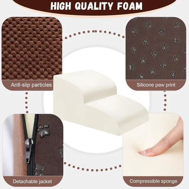 Alt view image 2 of 6 - Dog Stairs for Small Dogs - High Density Foam Pet Steps, Extra Wide Dog Ramp with Non-Slip Bottom for High Beds, Couch and Sofa, Best for Dogs Injured, Older Doggy Cats