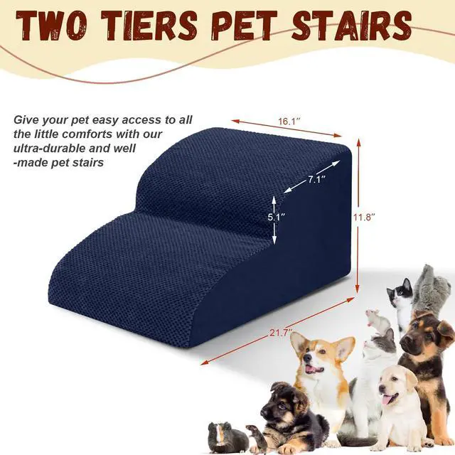 Alt view image 2 of 6 - Dog Stairs for Small Dogs - High Density Foam Pet Steps, Extra Wide Dog Ramp with Non-Slip Bottom for High Beds, Couch and Sofa, Best for Dogs Injured, Older Doggy Cats,2 Steps, Navy