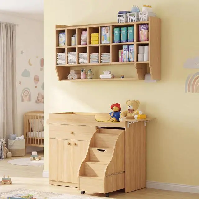 Alt view image 3 of 7 - Wall-Mount Diaper Organizer, Adjustable Cubbies for Nursery & Daycare | Extra-wide diaper cubbies · Adjustable storage dividers · Built-in paper towel holder · Nursery & daycare organization