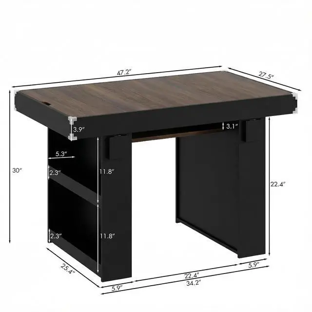 Alt view image 2 of 7 - Board Game Table with Removable Top & PU Leather Mat, 2-in-1 Dining Table for 46 Players, w/ Storage Shelves, Cup Holders, Corner Protectors, for Card, DND, Poker, Building Blocks (Brown+Black)