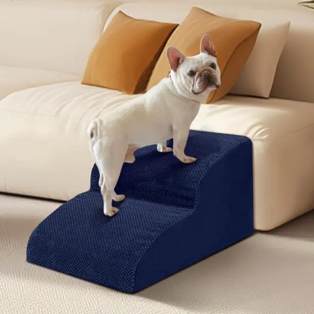 Alt view image 5 of 6 - Dog Stairs for Small Dogs - High Density Foam Pet Steps, Extra Wide Dog Ramp with Non-Slip Bottom for High Beds, Couch and Sofa, Best for Dogs Injured, Older Doggy Cats,2 Steps, Navy
