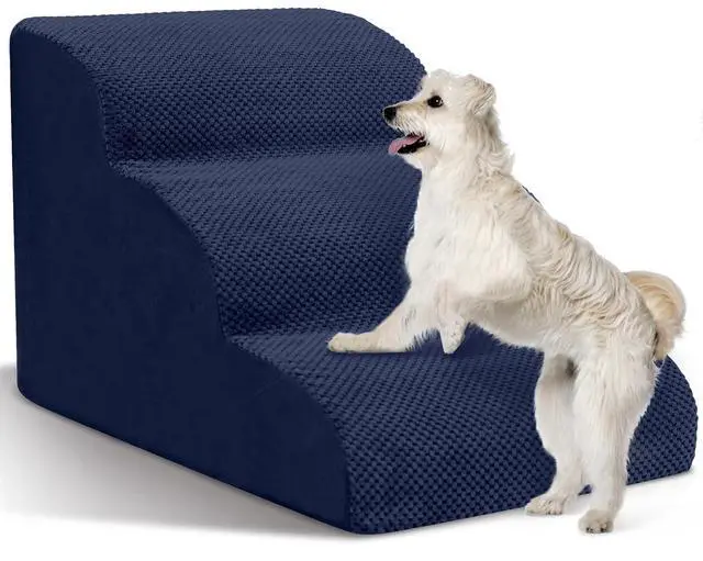 Main image of Dog Stairs for Small Dogs - High Density Foam Pet Steps, Extra Wide Dog Ramp with Non-Slip Bottom for High Beds, Couch and Sofa, Best for Dogs Injured, Older Doggy Cats, 3 Steps, Navy