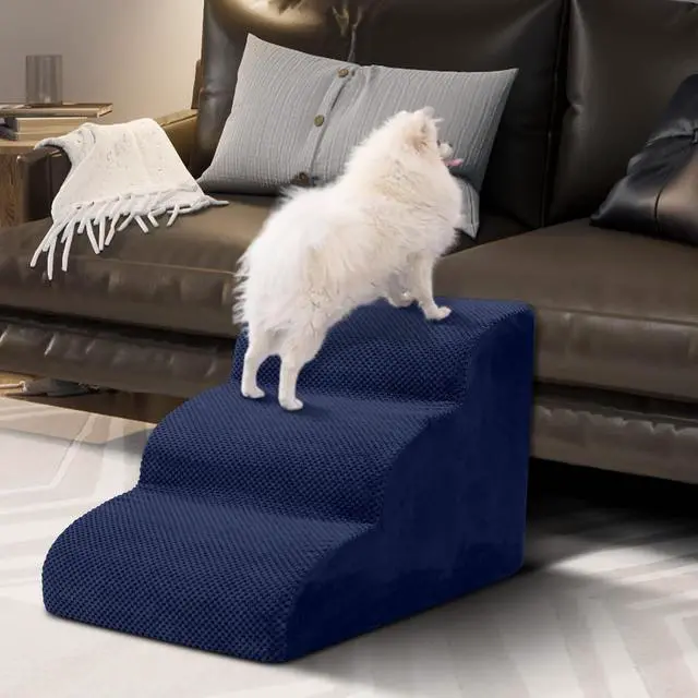 Alt view image 5 of 6 - Dog Stairs for Small Dogs - High Density Foam Pet Steps, Extra Wide Dog Ramp with Non-Slip Bottom for High Beds, Couch and Sofa, Best for Dogs Injured, Older Doggy Cats, 3 Steps, Navy