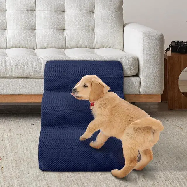 Alt view image 6 of 6 - Dog Stairs for Small Dogs - High Density Foam Pet Steps, Extra Wide Dog Ramp with Non-Slip Bottom for High Beds, Couch and Sofa, Best for Dogs Injured, Older Doggy Cats, 3 Steps, Navy