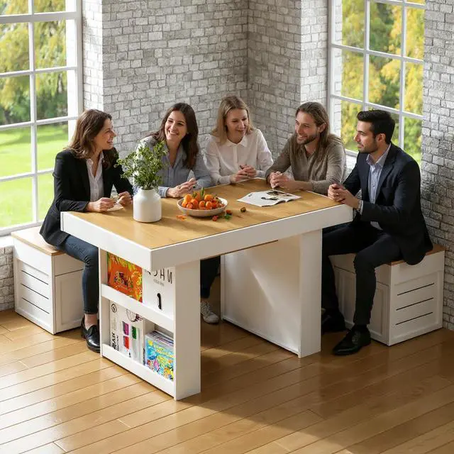 Alt view image 4 of 7 - Gaming & Dining Table with Removable Top & PU Leather Mat, Board Game Table for 4-6 Players, Side Storage Shelves & Cup Holders, Corner Protectors, for Card Games, DND, Poker & Building Blocks