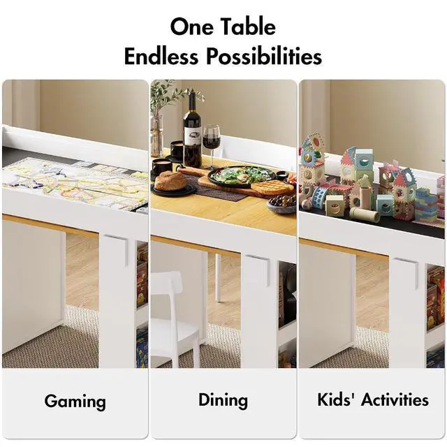 Alt view image 7 of 7 - Gaming & Dining Table with Removable Top & PU Leather Mat, Board Game Table for 4-6 Players, Side Storage Shelves & Cup Holders, Corner Protectors, for Card Games, DND, Poker & Building Blocks