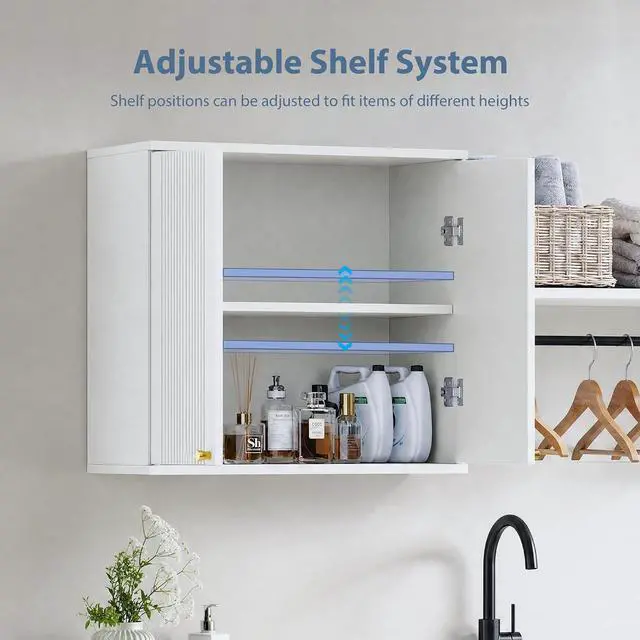 Alt view image 6 of 7 - 94" Wall Cabinets for Laundry Room Modern Wall Mounted Storage Cabinets | Wall Mounted, Storage Cabinets, Sturdy Towel Bar, 4-Piece Cabinet Set, for Laundry Room, Bathroom, Kitchen