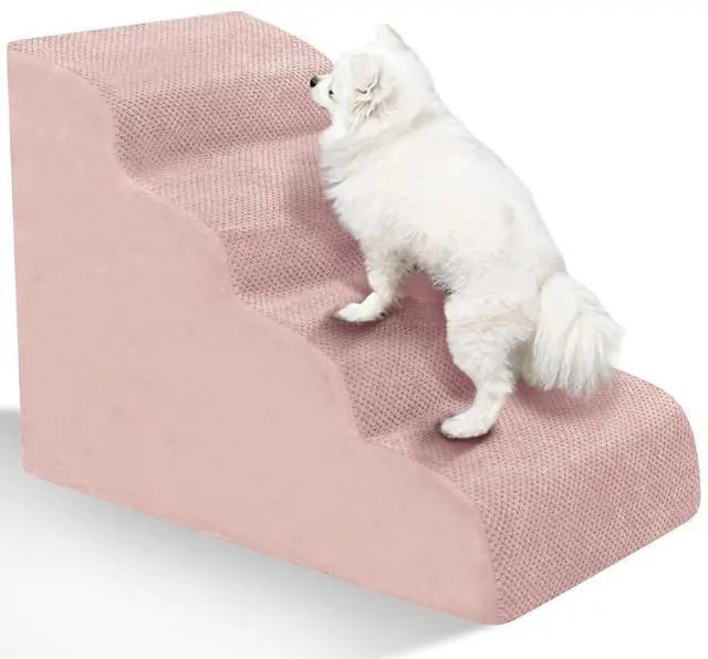 Main image of Dog Stairs for Small Dogs - High Density Foam Pet Steps, Extra Wide Dog Ramp with Non-Slip Bottom for High Beds, Couch and Sofa, Best for Dogs Injured, Older Doggy Cats,4 Stpes, Pink