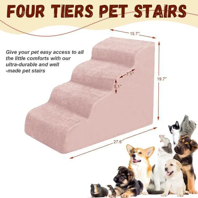 Alt view image 2 of 6 - Dog Stairs for Small Dogs - High Density Foam Pet Steps, Extra Wide Dog Ramp with Non-Slip Bottom for High Beds, Couch and Sofa, Best for Dogs Injured, Older Doggy Cats,4 Stpes, Pink