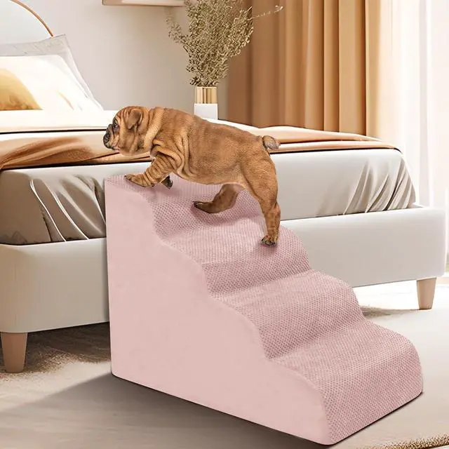 Alt view image 5 of 6 - Dog Stairs for Small Dogs - High Density Foam Pet Steps, Extra Wide Dog Ramp with Non-Slip Bottom for High Beds, Couch and Sofa, Best for Dogs Injured, Older Doggy Cats,4 Stpes, Pink