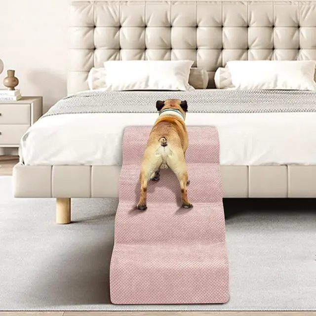 Alt view image 6 of 6 - Dog Stairs for Small Dogs - High Density Foam Pet Steps, Extra Wide Dog Ramp with Non-Slip Bottom for High Beds, Couch and Sofa, Best for Dogs Injured, Older Doggy Cats,4 Stpes, Pink