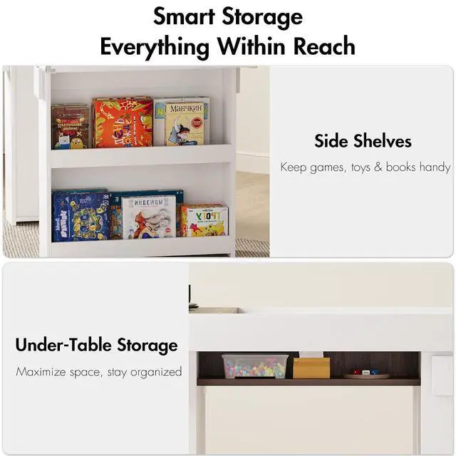 Alt view image 6 of 7 - Board Game Table w/ Removable Top & PU Leather Mat, 2-in-1 Dining and Gaming Table for 46 Players, w/ Storage Shelves, Cup Holders, and Corner Protectors, for Card Games, DND, Poker, Building Blocks