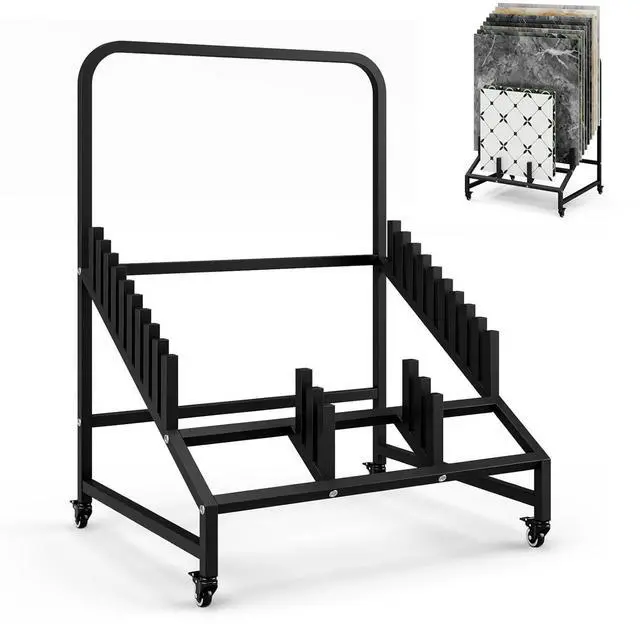 Main image of 12-Tier Rolling Tile Display Stand with Adjustable Slots, Heavy Duty Metal Tile Display Cart with Lockable Wheels for Display for Exhibition, Retail, and Trade Shows