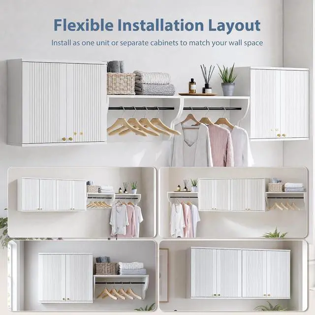 Alt view image 7 of 7 - 94" Wall Cabinets for Laundry Room Modern Wall Mounted Storage Cabinets | Wall Mounted, Storage Cabinets, Sturdy Towel Bar, 4-Piece Cabinet Set, for Laundry Room, Bathroom, Kitchen