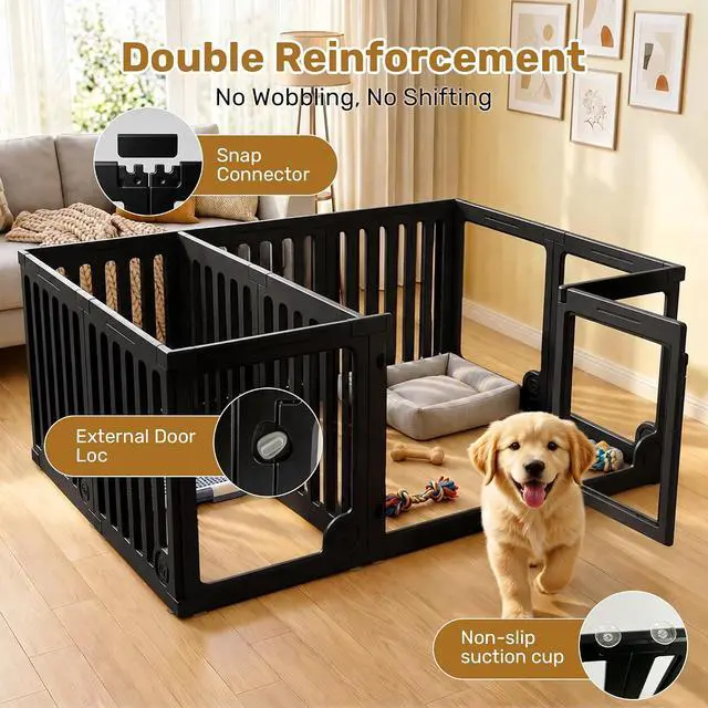 Alt view image 3 of 7 - Clear Acrylic Dog Playpen Panels with Door | Sturdy Dog Fence with Safety Locking Door Indoor & Outdoor, Easy Assemble Modular Enclosure for Puppies Cats Rabbits