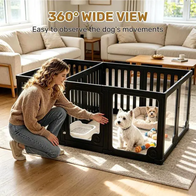 Alt view image 6 of 7 - Clear Acrylic Dog Playpen Panels with Door | Sturdy Dog Fence with Safety Locking Door Indoor & Outdoor, Easy Assemble Modular Enclosure for Puppies Cats Rabbits