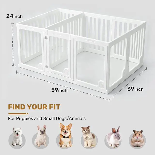 Alt view image 2 of 7 - Clear Acrylic Dog Playpen Panels with Door | Sturdy Dog Fence with Safety Locking Door Indoor & Outdoor, Easy Assemble Modular Enclosure for Puppies Cats Rabbits