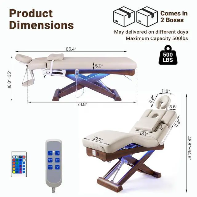 Alt view image 3 of 7 - Electric Massage Table Esthetician Bed for Spa & Treatment (Beige) | 3 Motors Height Adjustable, Solid Wood Frame, Adjustable Backrest & Leg Rest, Soft Thick Cushion, Dual-End Face Cradle Design