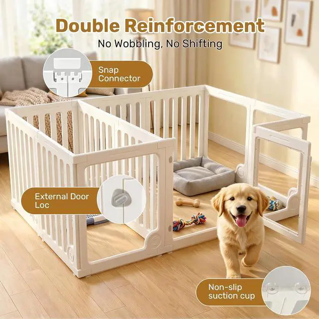 Alt view image 3 of 7 - Clear Acrylic Dog Playpen Panels with Door | Sturdy Dog Fence with Safety Locking Door Indoor & Outdoor, Easy Assemble Modular Enclosure for Puppies Cats Rabbits