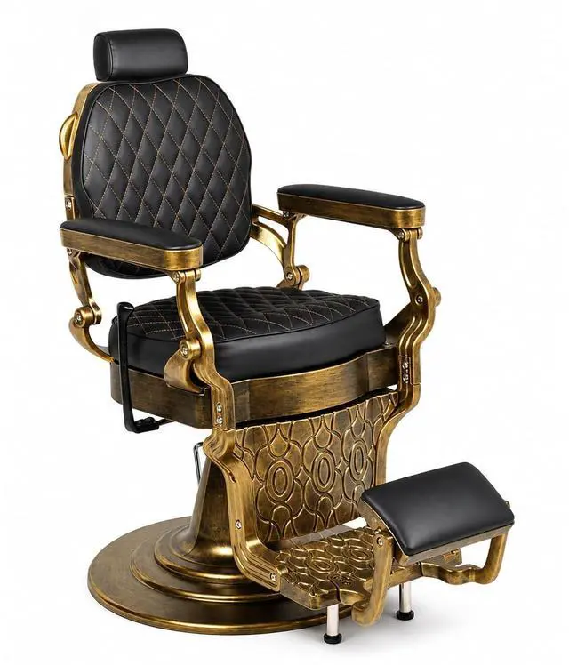 Main image of Vintage Barber Chair, Reclining Salon Chairs for Hair Stylist (Gold) | All Purpose Barber Chair, Professional Hairdresser Styling Chair, 360° Swivel, Height Adjustable, Heavy Duty Hydraulic Pump