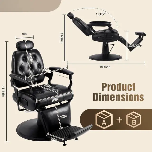 Alt view image 3 of 7 - Barber Chair, Heavy Duty Vintage Recline Hydraulic Barber Chair with Towel Bar, 360° Swivel All Purpose Professional Salon Chair Barber Shop Beauty Salon Tattoo Parlor Shampoo Equipment, Black