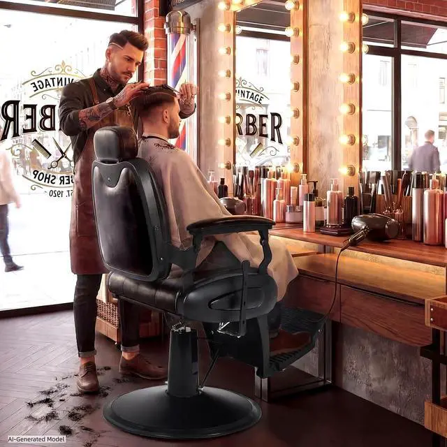 Alt view image 2 of 7 - Barber Chair, Heavy Duty Vintage Recline Hydraulic Barber Chair with Towel Bar, 360° Swivel All Purpose Professional Salon Chair Barber Shop Beauty Salon Tattoo Parlor Shampoo Equipment, Black