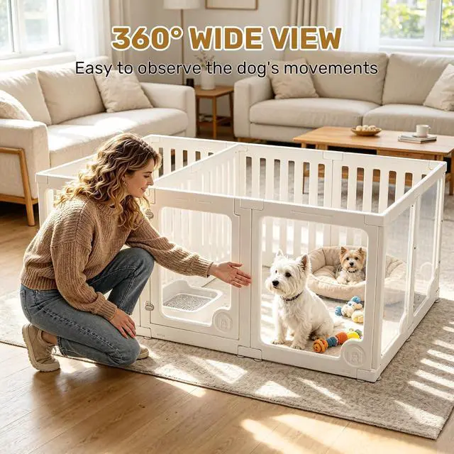 Alt view image 6 of 7 - Clear Acrylic Dog Playpen Panels with Door | Sturdy Dog Fence with Safety Locking Door Indoor & Outdoor, Easy Assemble Modular Enclosure for Puppies Cats Rabbits