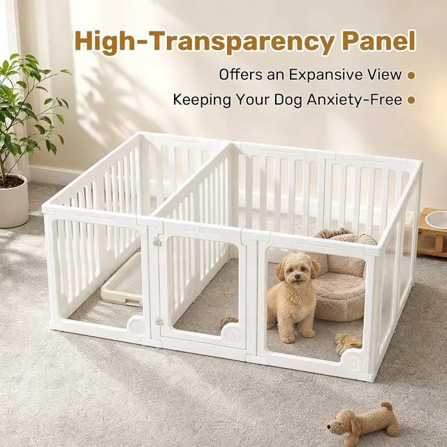 Alt view image 7 of 7 - Clear Acrylic Dog Playpen Panels with Door | Sturdy Dog Fence with Safety Locking Door Indoor & Outdoor, Easy Assemble Modular Enclosure for Puppies Cats Rabbits