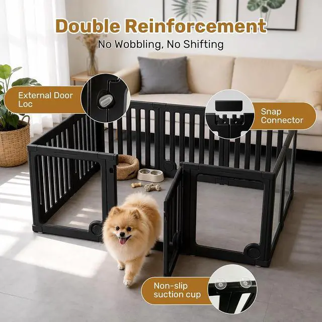 Alt view image 3 of 7 - Clear Acrylic Dog Playpen Panels with Door | Sturdy Dog Fence with Safety Locking Door Indoor & Outdoor, Easy Assemble Modular Enclosure for Puppies Cats Rabbits