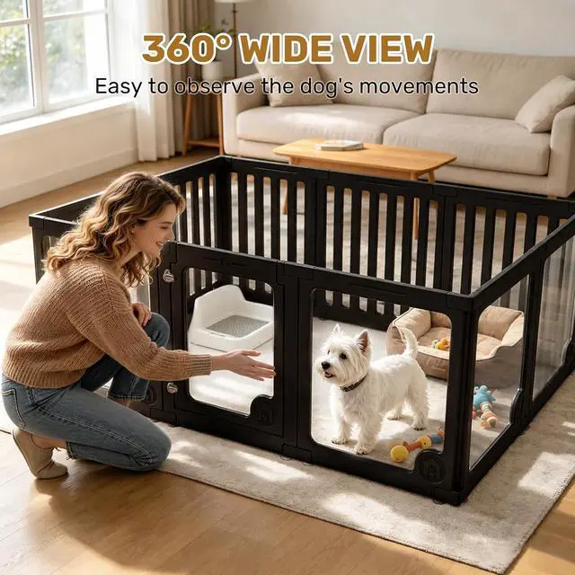 Alt view image 6 of 7 - Clear Acrylic Dog Playpen Panels with Door | Sturdy Dog Fence with Safety Locking Door Indoor & Outdoor, Easy Assemble Modular Enclosure for Puppies Cats Rabbits