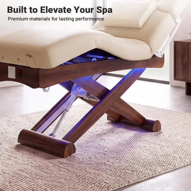 Alt view image 7 of 7 - Electric Massage Table Esthetician Bed for Spa & Treatment (Beige) | 3 Motors Height Adjustable, Solid Wood Frame, Adjustable Backrest & Leg Rest, Soft Thick Cushion, Dual-End Face Cradle Design