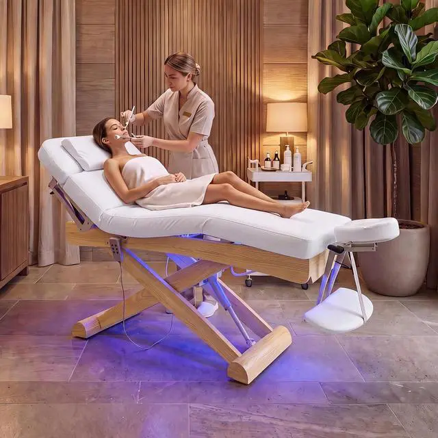 Alt view image 2 of 7 - Electric Massage Table Esthetician Bed for Spa & Treatment (White) | 3 Motors Height Adjustable, Solid Wood Frame, Adjustable Backrest & Leg Rest, Soft Thick Cushion, Dual-End Face Cradle Design