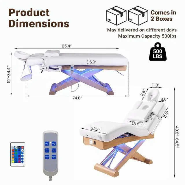 Alt view image 3 of 7 - Electric Massage Table Esthetician Bed for Spa & Treatment (White) | 3 Motors Height Adjustable, Solid Wood Frame, Adjustable Backrest & Leg Rest, Soft Thick Cushion, Dual-End Face Cradle Design