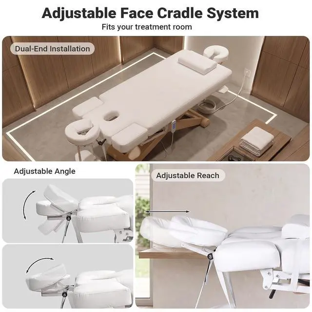 Alt view image 6 of 7 - Electric Massage Table Esthetician Bed for Spa & Treatment (White) | 3 Motors Height Adjustable, Solid Wood Frame, Adjustable Backrest & Leg Rest, Soft Thick Cushion, Dual-End Face Cradle Design