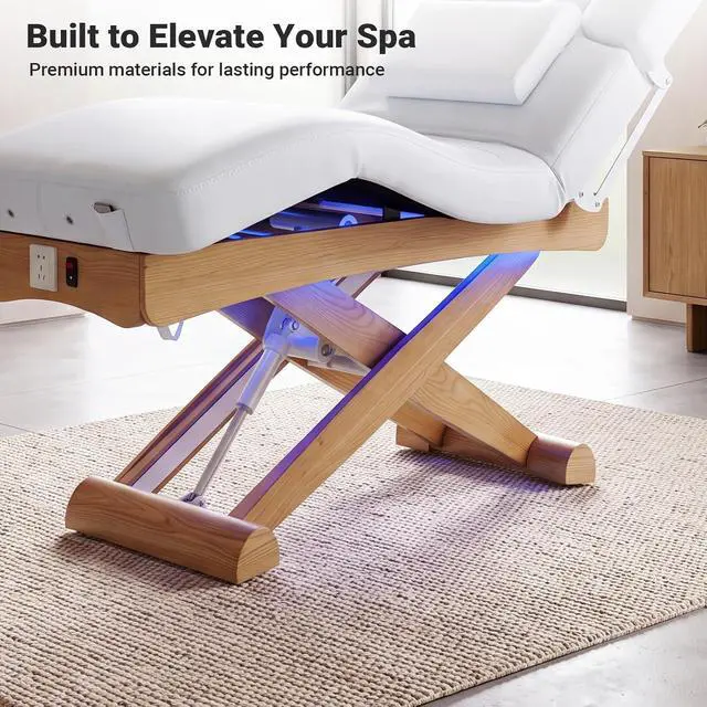 Alt view image 7 of 7 - Electric Massage Table Esthetician Bed for Spa & Treatment (White) | 3 Motors Height Adjustable, Solid Wood Frame, Adjustable Backrest & Leg Rest, Soft Thick Cushion, Dual-End Face Cradle Design