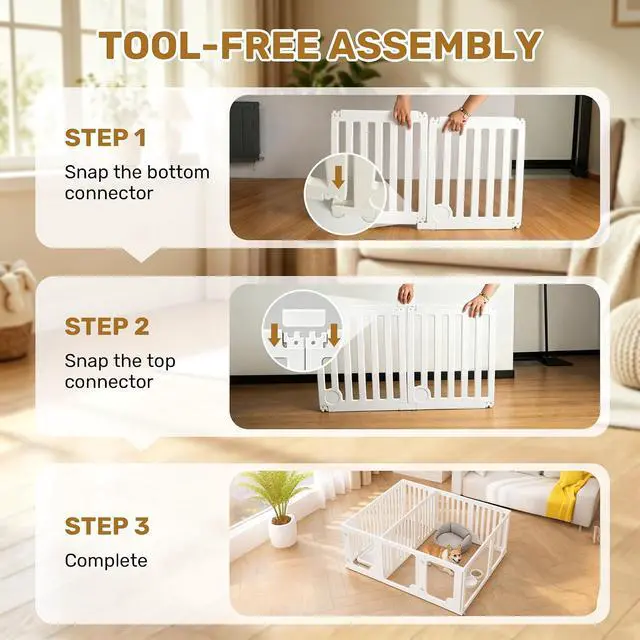 Alt view image 4 of 7 - Clear Acrylic Dog Playpen Panels with Door | Sturdy Dog Fence with Safety Locking Door Indoor & Outdoor, Easy Assemble Modular Enclosure for Puppies Cats Rabbits