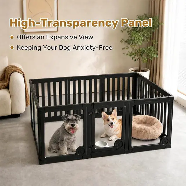 Alt view image 7 of 7 - Clear Acrylic Dog Playpen Panels with Door | Sturdy Dog Fence with Safety Locking Door Indoor & Outdoor, Easy Assemble Modular Enclosure for Puppies Cats Rabbits