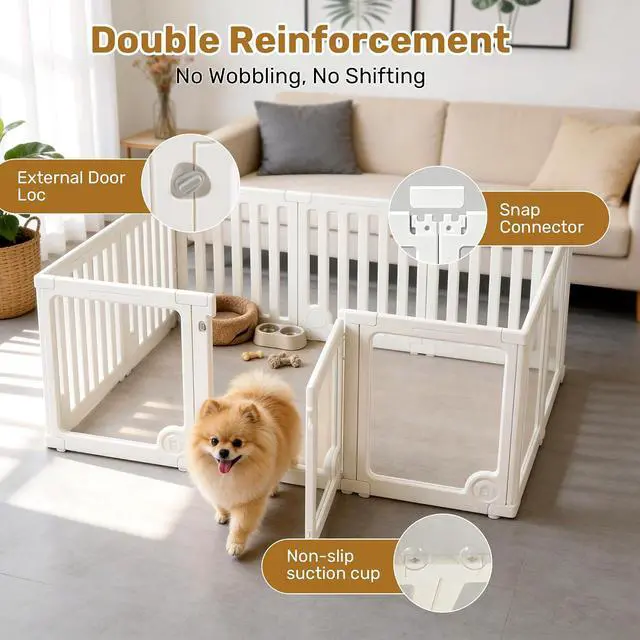 Alt view image 3 of 7 - Clear Acrylic Dog Playpen Panels with Door | Sturdy Dog Fence with Safety Locking Door Indoor & Outdoor, Easy Assemble Modular Enclosure for Puppies Cats Rabbits