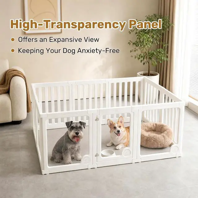 Alt view image 7 of 7 - Clear Acrylic Dog Playpen Panels with Door | Sturdy Dog Fence with Safety Locking Door Indoor & Outdoor, Easy Assemble Modular Enclosure for Puppies Cats Rabbits