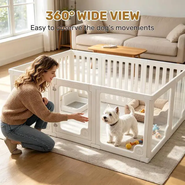 Alt view image 6 of 7 - Clear Acrylic Dog Playpen Panels with Door | Sturdy Dog Fence with Safety Locking Door Indoor & Outdoor, Easy Assemble Modular Enclosure for Puppies Cats Rabbits