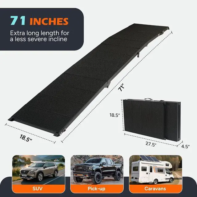 Alt view image 2 of 7 - Foldable Dog Ramp for Car, 71in Portable Ramp for Large Dogs | Extra Long and Wide Folding Pet Ramp with Non-Slip Surface, Collapsible Pet Stair Rams for SUV Car Truck, Holds Up to 350 Lbs